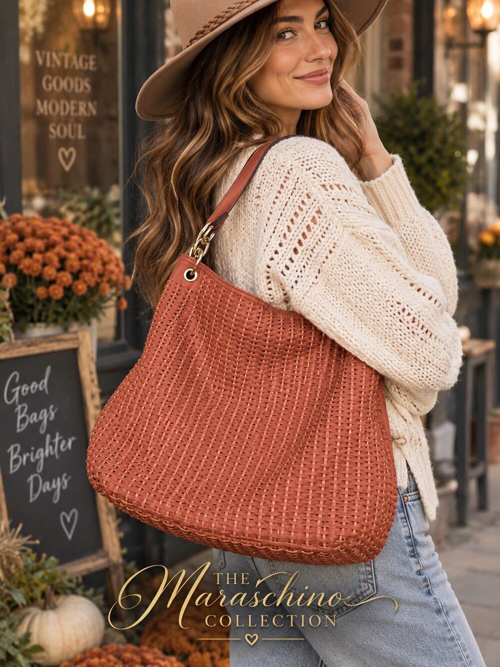Malibu Skye Woven Hobo Shoulder Bag Coral Zodiac Lining Gold